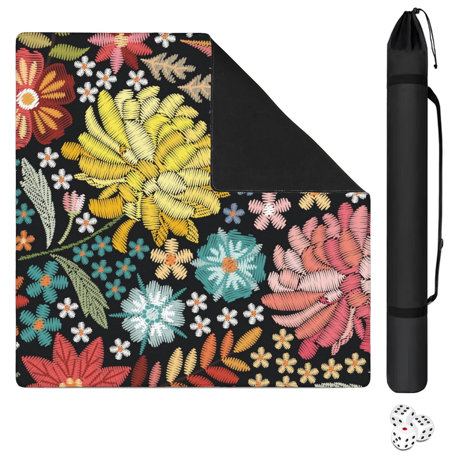 Classic Boho Pattern Extra Large Non-Slip Mahjong Mat 31.5 Inch Square Rubber Playing Pad with Quiet Design for Tiles Card Games and Board Game Nights