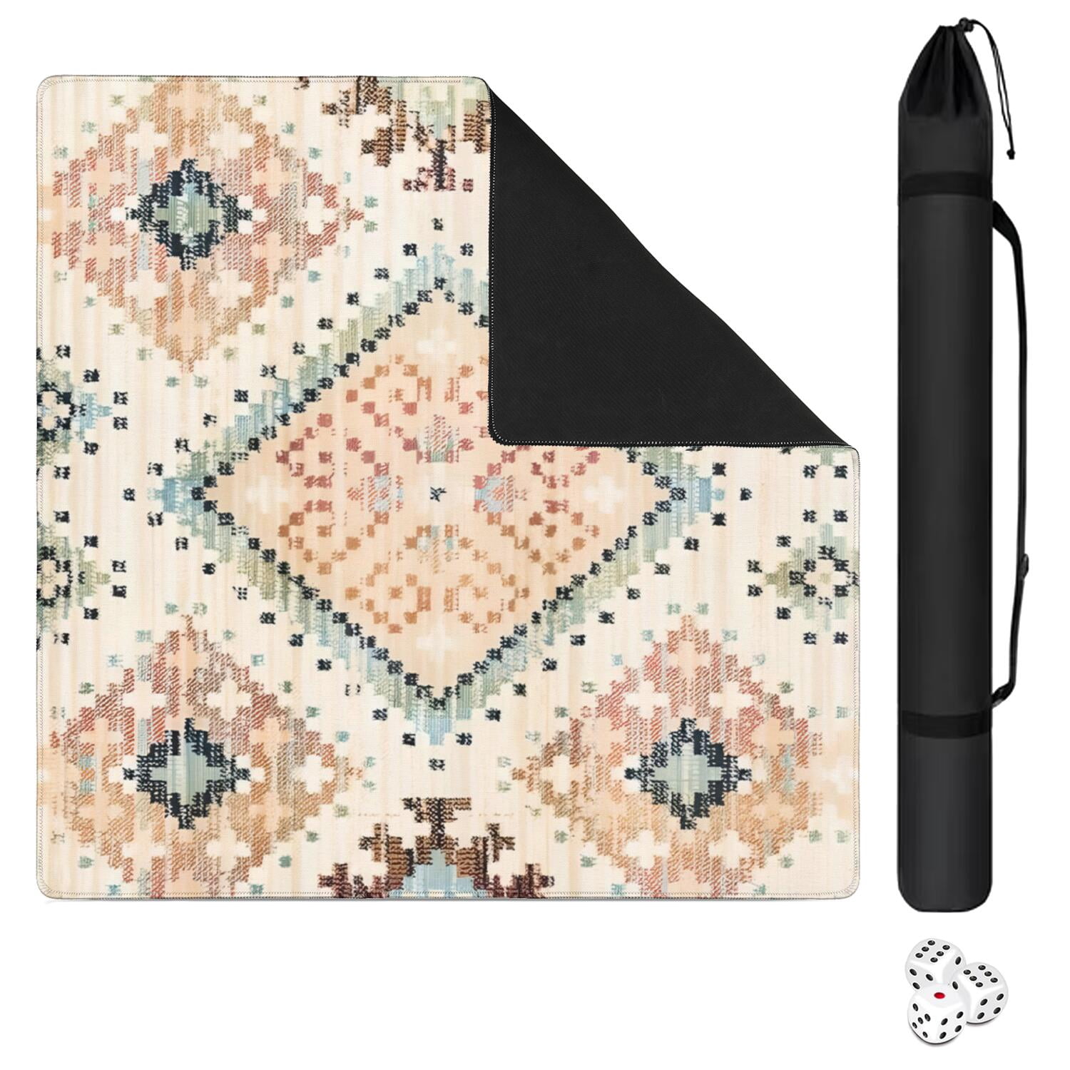 Classic Boho Pattern Extra Large Non-Slip Mahjong Mat 31.5 Inch Square Rubber Playing Pad with Quiet Design for Tiles Card Games and Board Game Nights