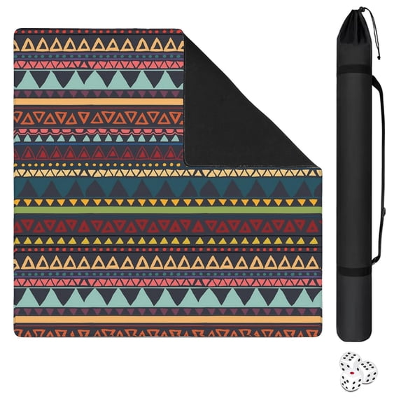 Classic Boho Pattern Non-Slip Game Room Mat 31.5 Inch Square Rubber Mahjong Playing Surface with Noise Dampening for Card Games and Board Game Nights