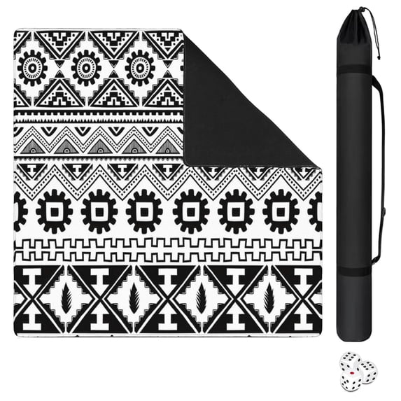 Classic Boho Pattern Non-Slip Game Room Mat 31.5 Inch Square Rubber Mahjong Playing Surface with Noise Dampening for Card Games and Board Game Nights