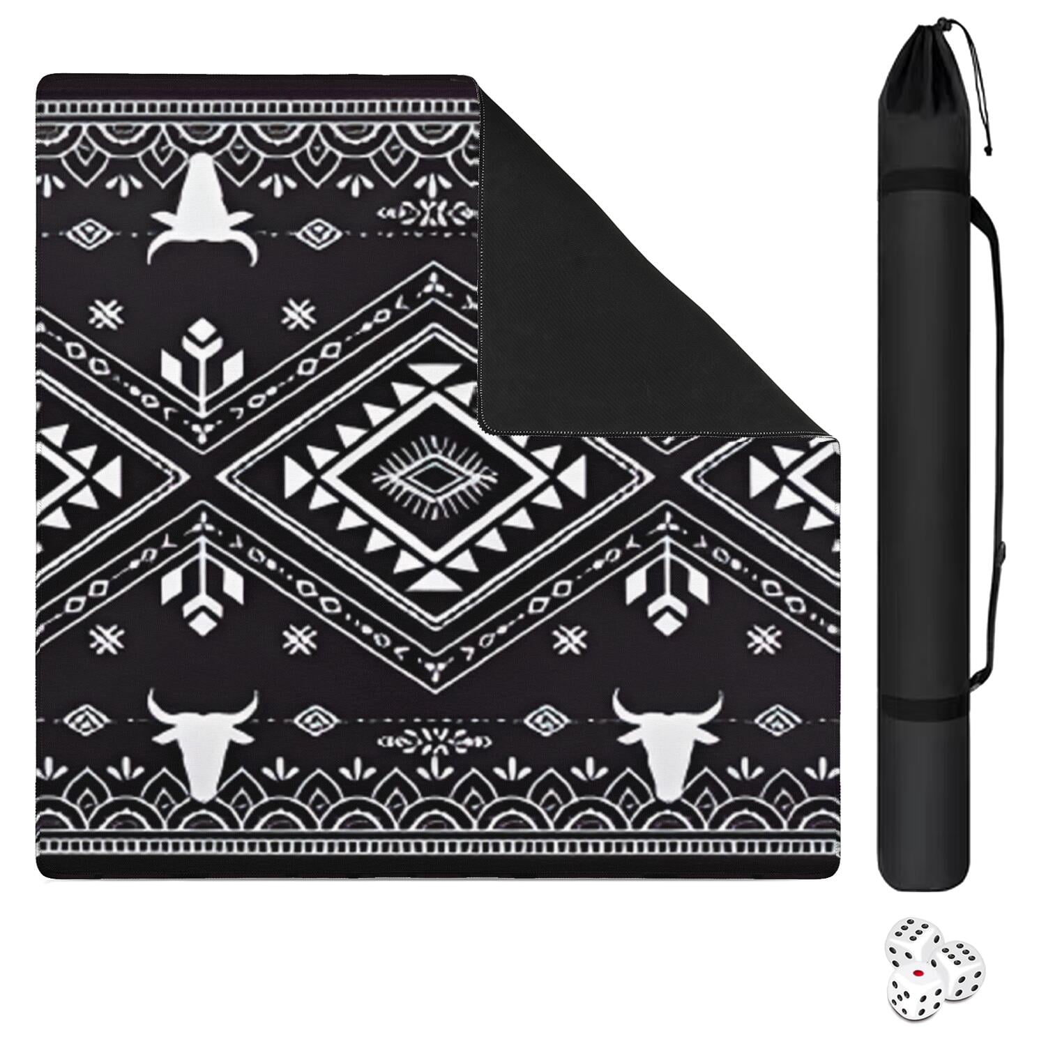 Classic Boho Style Multi-Purpose Rubber Table Cover 31.5x31.5 Inch Mahjong Game Mat Features Non-Skid Grip for Stability and Noise Dampening for Cards