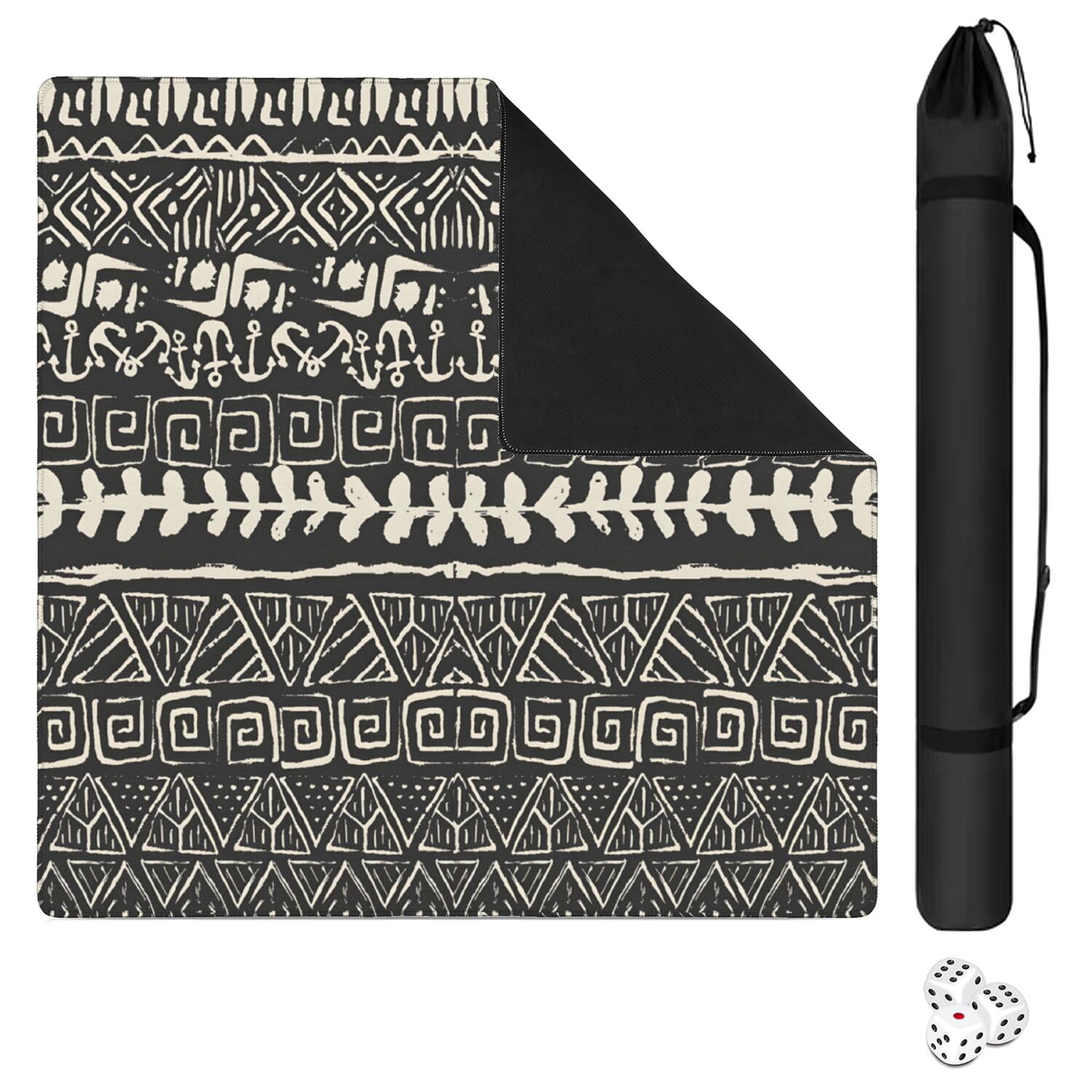 Classic Boho Style Non-Skid Rubber Mahjong Mat 31.5 Inch Square Large Playing Surface with Noise Reduction for Game Room Family Fun and Cards