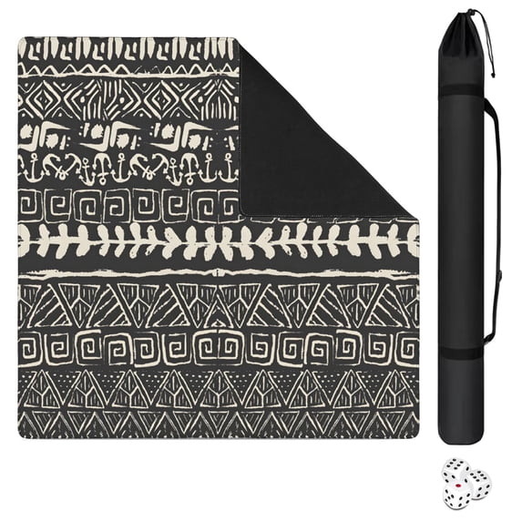 Classic Boho Style Non-Skid Rubber Mahjong Mat 31.5 Inch Square Large Playing Surface with Noise Reduction for Game Room Family Fun and Cards