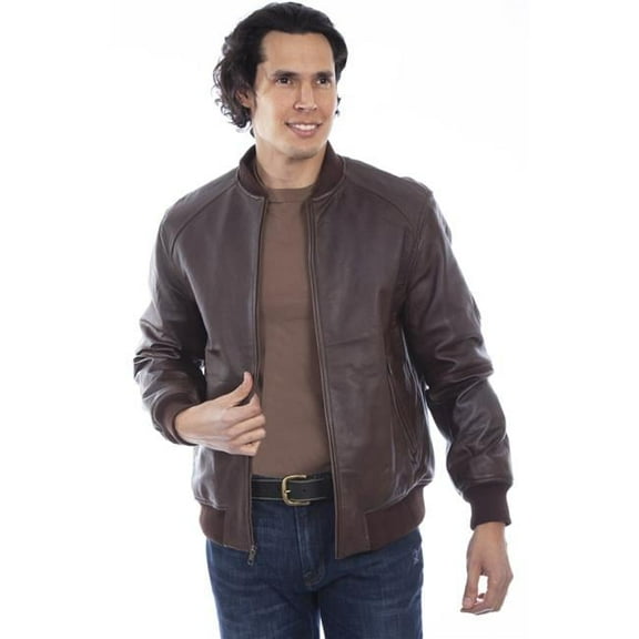 Classic Bomber Jacket for Mens, Brown Leather - Large
