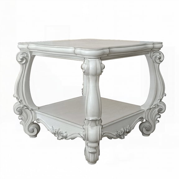 Classic Bone White End Table Having a Bottom Shelf for Storage