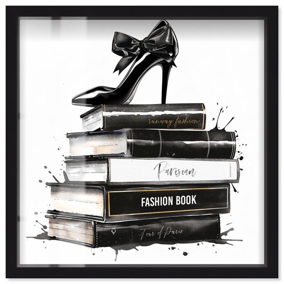 Classic Book Stack Shadowbox Print Fashion Art Prints by Art Remedy, Black Frame, 12 x 12