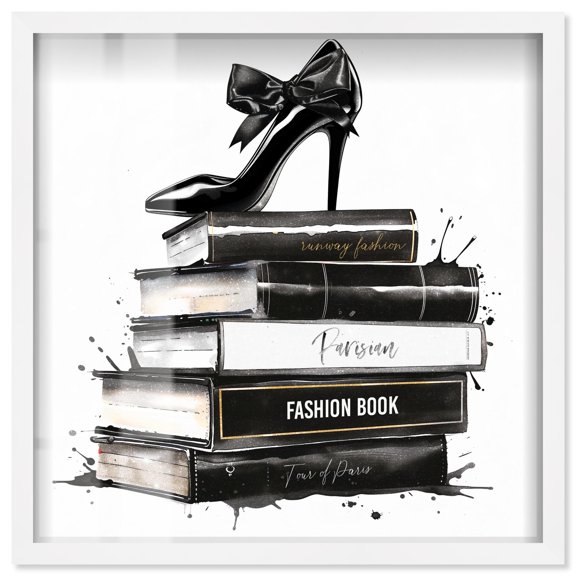 Classic Book Stack Shadowbox Print Fashion Art Prints by Art Remedy, White Frame, 16 x 16