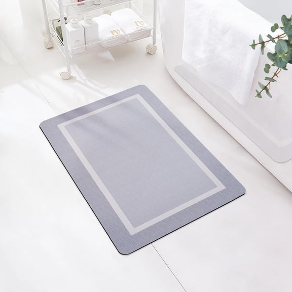 Classic Border Rubber Bath Mat 24, Water Absorbent Bath Mat for Bathroom Floor, Non Slip Shower Mat Washable, Ultra Soft Microfiber Bathroom Mat Room Accessories, Dove Gray