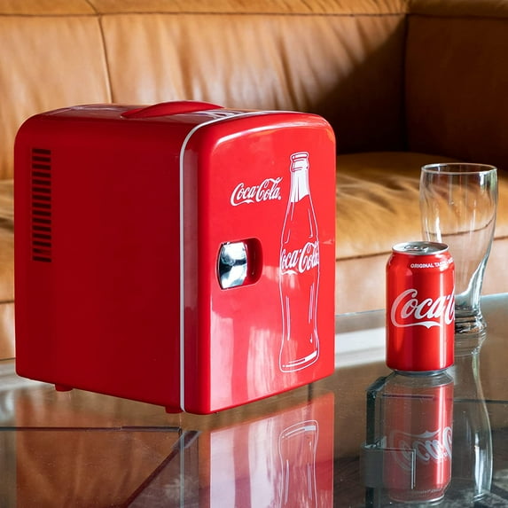 Classic  Bottle 4L  Fridge with 12V  and 110V AC Cords, 6 Can Portable Cooler for Snacks, Drinks, Cosmetics, Desk Home Office Dorm Red
