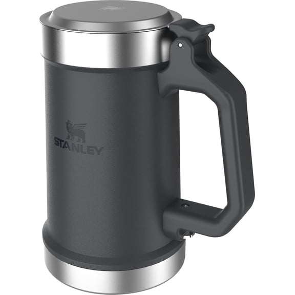 Classic Bottle Opener Beer Stein 24 oz | Flip Up Lid and Heavy Duty Handle with Built In Bottle Opener | Insulated Stainless Steel Beer Mug | BPA-Free | Black 2.0