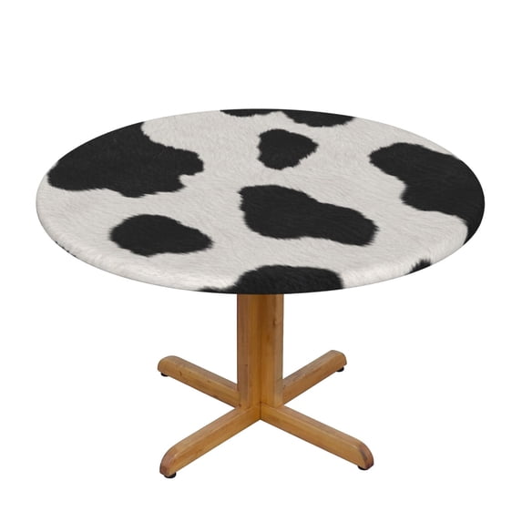 Classic Bovine Print Art Round Fitted Tablecloth Elastic Edged Table ...