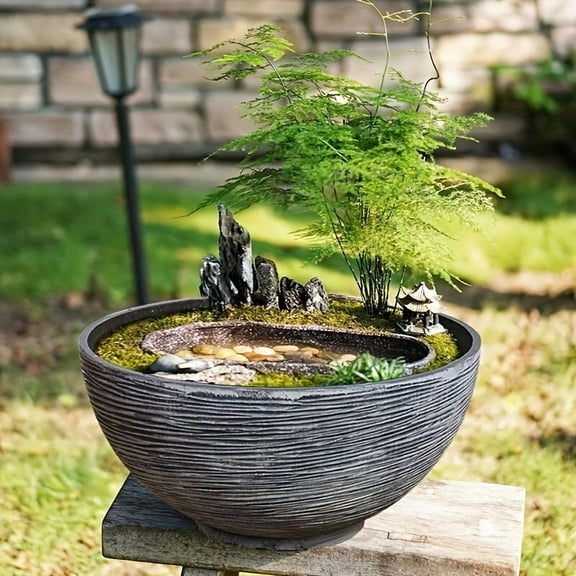 Classic Bowl-Shaped Aquarium - Durable ABS Resin, Non-Electric, Perfect for Outdoor Garden & Balcony Decor, Ideal for Fish,  & for Lotus Coexistence