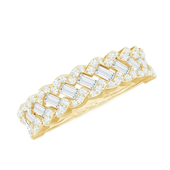 Rosec Jewels Certified Moissanite Half Eternity Anniversary Band for Women (D-VS1 Quality) - Braided Ring with Jewelry Box, 10K Yellow Gold, US 6.50