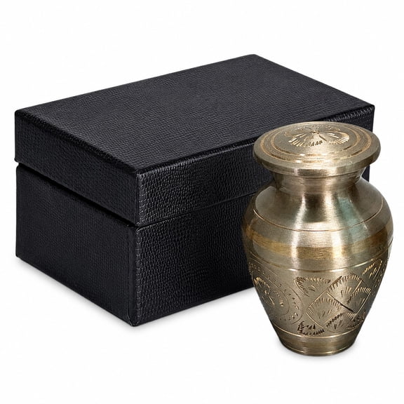 Classic Brass Keepsake Urn with Hand-Etched Traditional Design