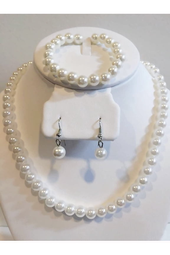 Classic Bridal White Necklace Set, Classic Bridal Jewelry, Bridesmaid Necklace, Faux Pearl Bridal Necklace, Wedding Jewlery Set