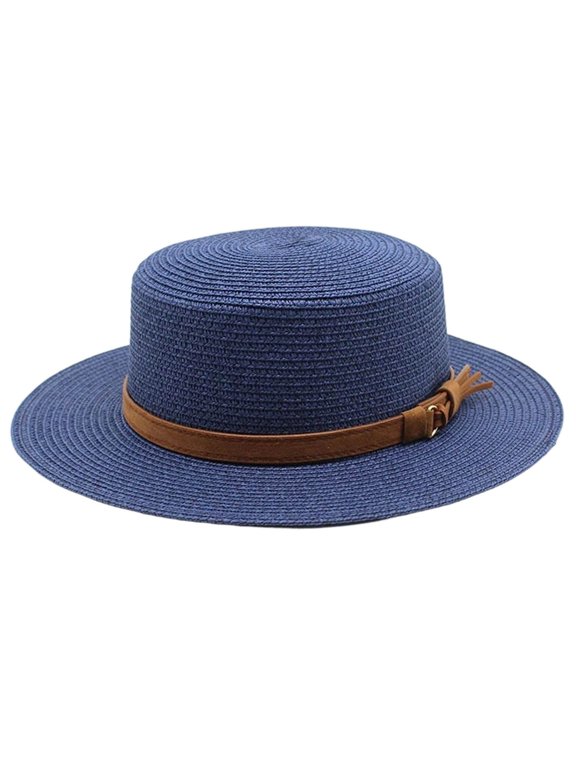 Classic British Flat Top Sun Hat For Summer Travel Casual Daily Style Breathable Beach Visor Outdoor Adjustable Lightweight PackableNavyA