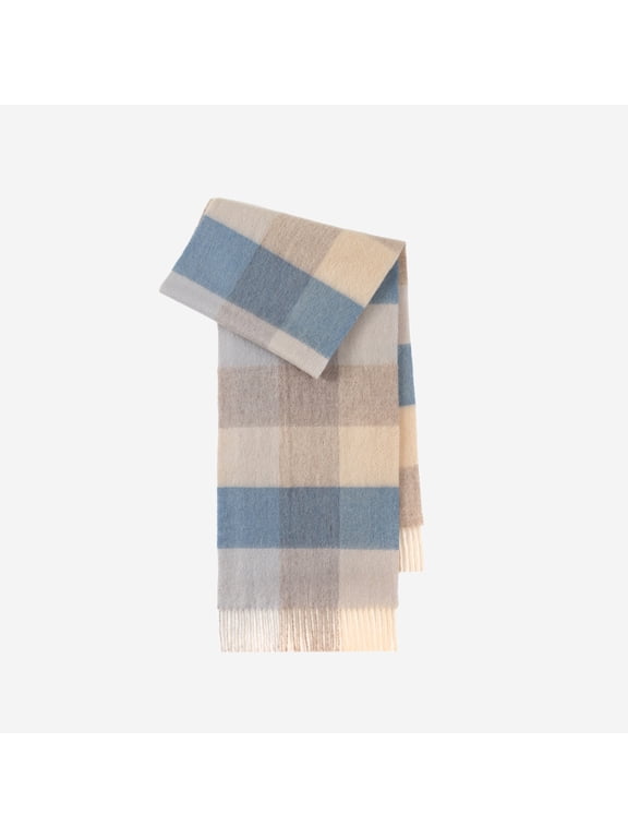 Classic British Plaid Wool Scarf - 100% Pure Wool Tartan Wrap with Fringe, Warm Unisex Winter Scarf for Men and Women,180*30,gray