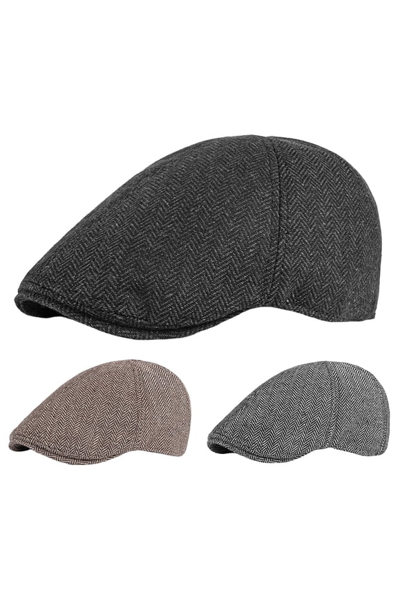Classic British Style Newsboy Cap, Retro Six-Panel Painter Hat with Adjustable Strap, Flat Driving Cap for Men's Daily Wear, Fall Winter Fashion, and Vintage Outfits-Black