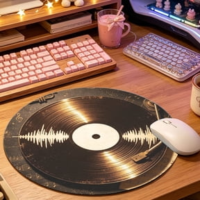 Classic Bronze Vinyl Record Texture Round Mouse Pad, 2D Printed Mat for Office Gaming (8.66in), Desktop Decor & Festival Gift