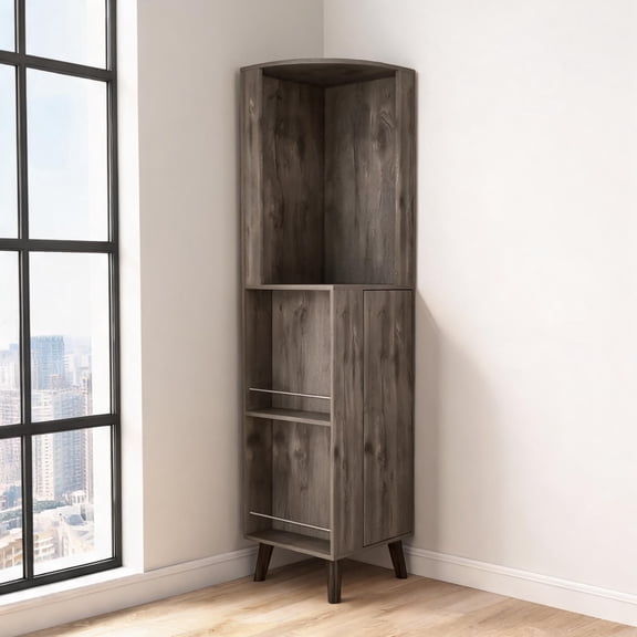 Classic Brown Corner Bar Cabinet, Multi-Storage for Home Bars Dining Living Rooms, 72.8 Inch Tall