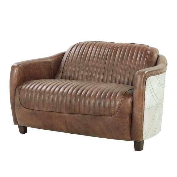 Classic Brown Leather With Supportive Cushions Wood Frame - 37.15 In. Depth, Robust Construction