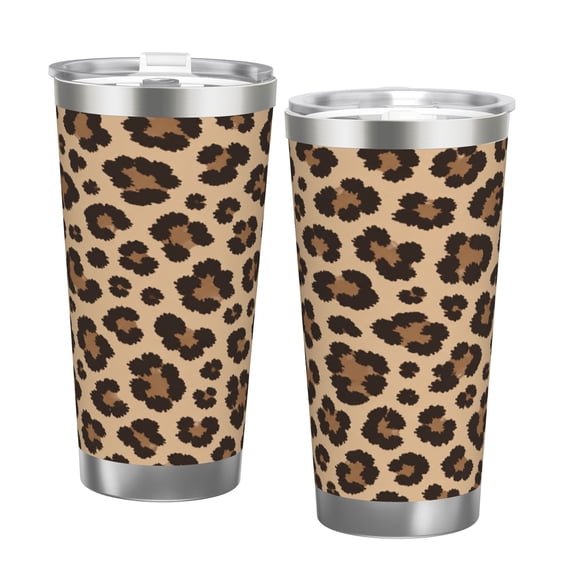 Classic Brown Leopard Print 20oz Insulated Tumbler with Straw Travel Coffee Cup Car Cup Gift for Women with Double Silver Rim