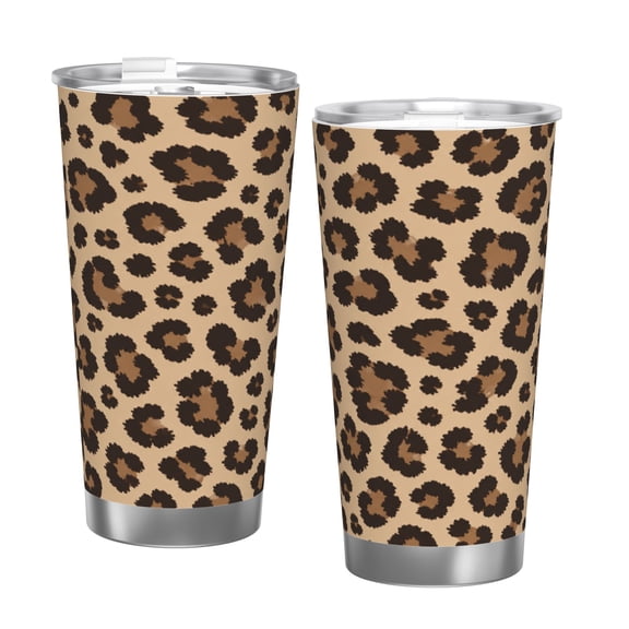 Classic Brown Leopard Print 20oz Insulated Tumbler with Straw Travel Coffee Cup Car Cup Gift for Women with Single Silver Rim