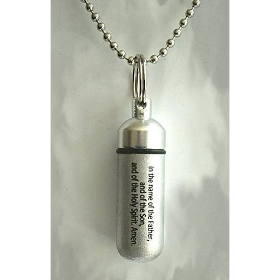 Classic Brushed Silver ANOINTING OIL HOLDER/Vial Necklace with ENGRAVED BLESSING - Includes Velvet Pouch, Ball Chain & Funnel - Great Chistmas Gift