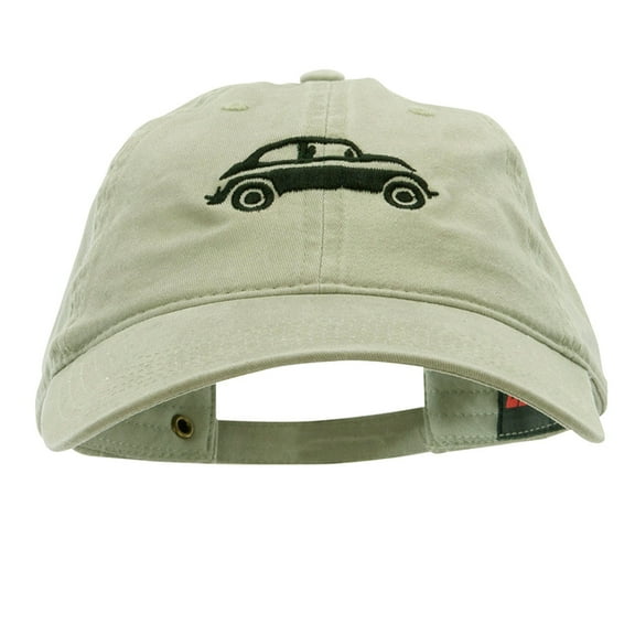 Classic Bug Car Embroidered Washed Solid Pigment Dyed Cotton Twill Brass Buckle Cap - Khaki OSFM
