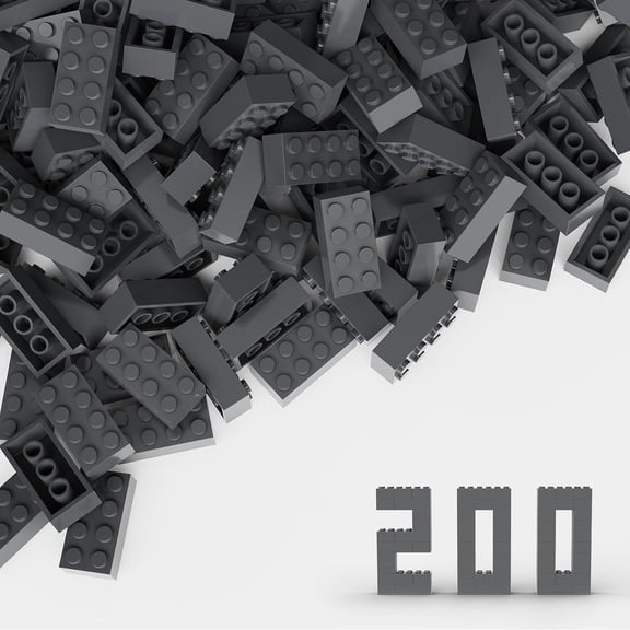 Classic Bulk Brick Block 2x4, 200 Piece Building Brick Dark Grey, Compatible with Lego Parts and Pieces 3001, Creative Play Set - Compatible with Major Brands(Colour:Dark Grey)
