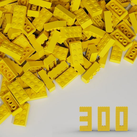 Classic Bulk Brick Block 2x4, 300 Piece Building Brick Yellow, Compatible with Lego Parts and Pieces 3001, Creative Play Set - Compatible with Major Brands(Colour:Yellow)