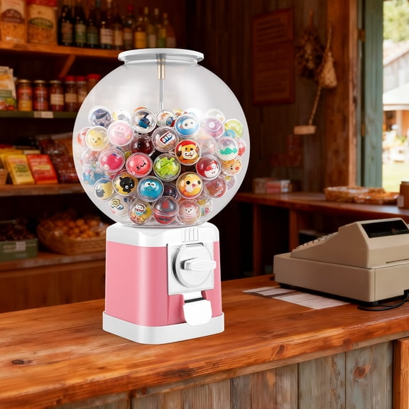 Classic Bulk Vending Machine, Lockable Capsule Toy Gumball Dispenser, Commercial Candy Vending Device for Retail Game Shop Decor, Pink