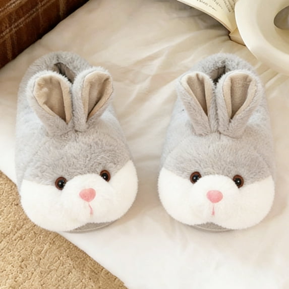 Classic Bunny Slippers for Women Funny Animal Novelty Slippers for Girls Cute Plush Rabbit Grey Bedroom Slippers Easter Gifts