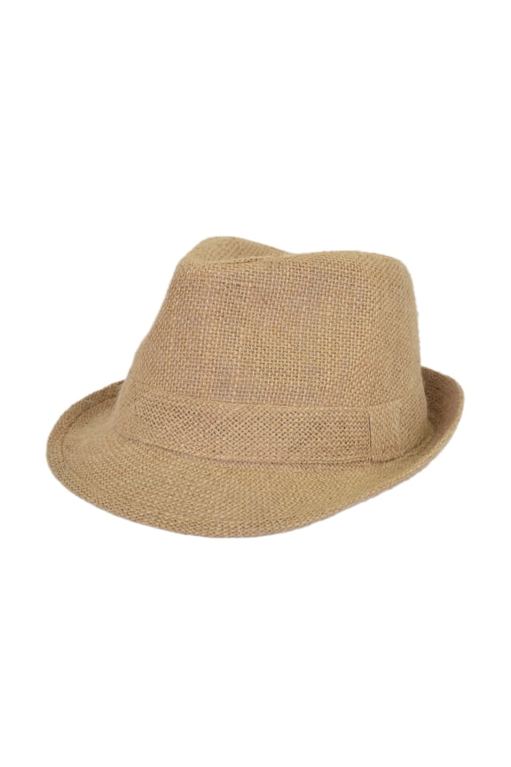Classic Burlap Style Tan Fedora Straw Hat