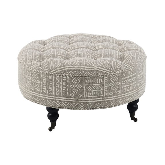 Classic Button-Tufted Fabric Ottoman | Convenient for Home Spaces | Durable Wooden Components | Comfortable Surface for Relaxing