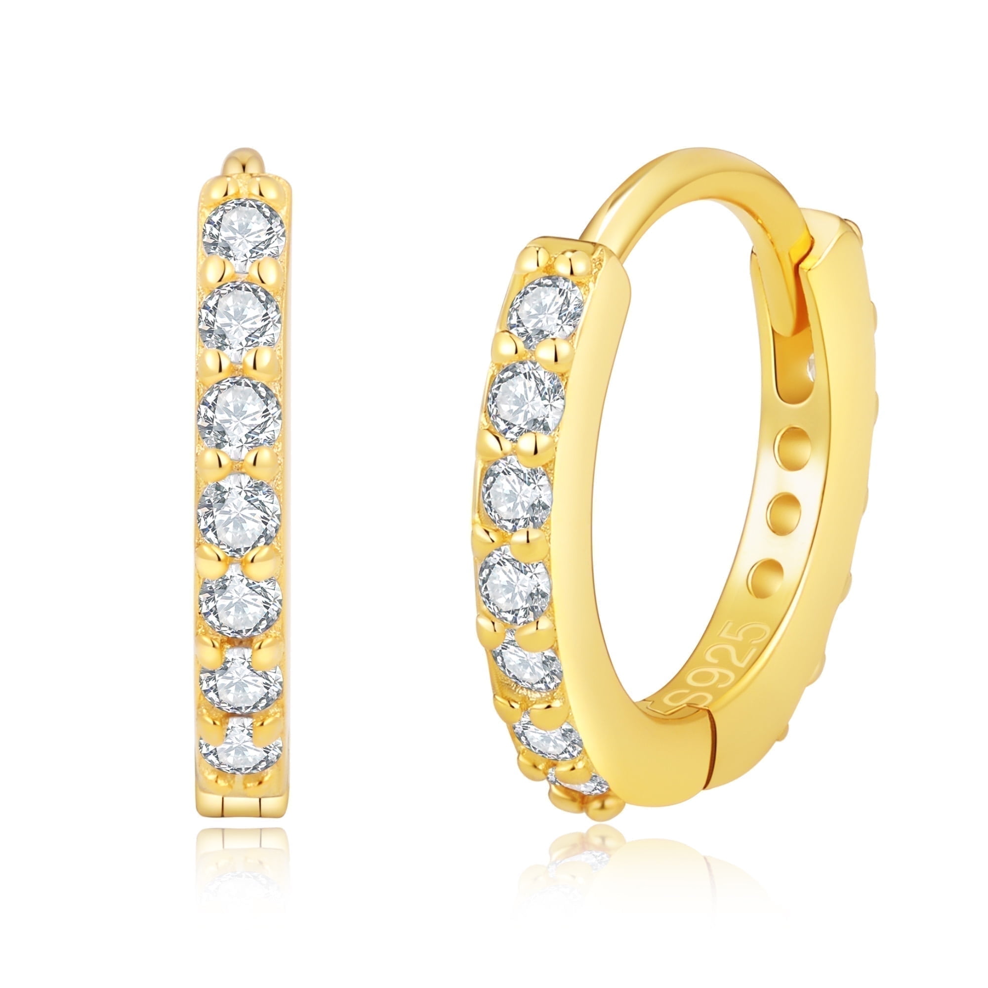 RYSKYJEWELRY Huggie Gold CZ Diamond Earrings, 925 Sterling Silver