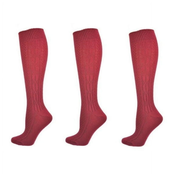 Sierra Socks Classic Cable Knit Acrylic Knee High Socks,Pack of 3, Female, Prescott Red, for Women