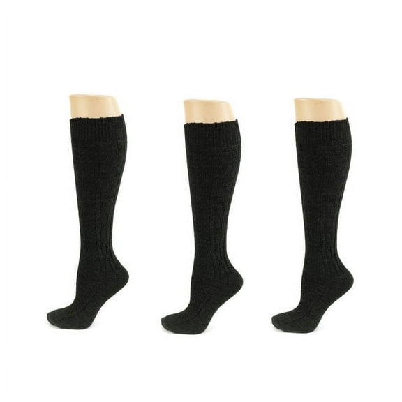 Sierra Socks Classic Cable Knit Acrylic Knee High Socks, Pack of 3, for Female, Charcoal, for Women