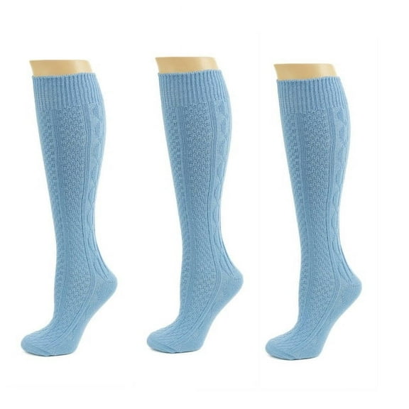 Sierra Socks Classic Cable Knit Acrylic Knee High Socks,Pack of 3,for Female, Carolina Bue,for Women