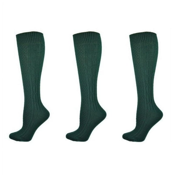Sierra Socks Classic Cable Knit Acrylic Knee High Socks,Pack of 3,for Female, Hunter Green,for Women