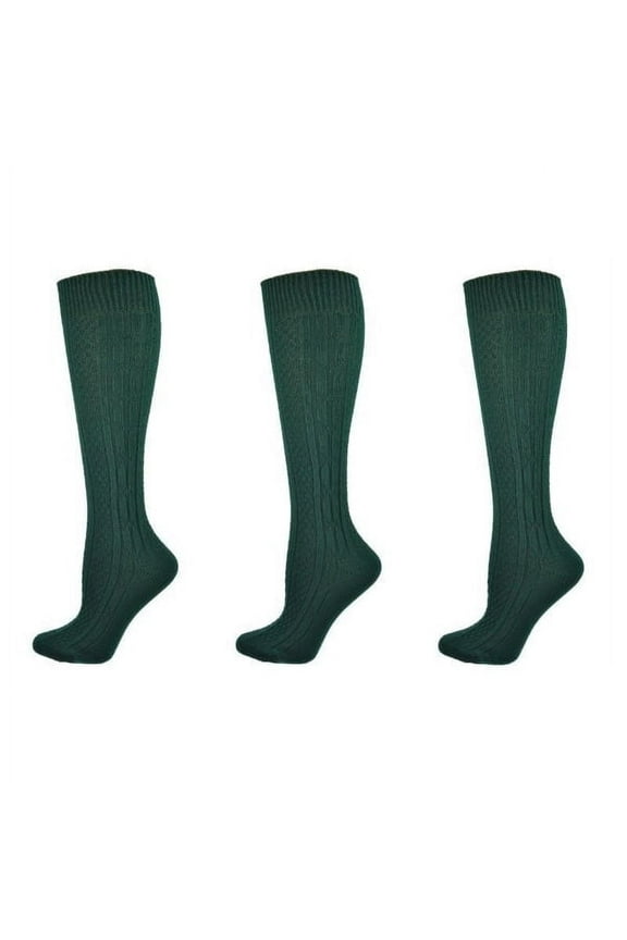 Classic Cable Knit Acrylic Knee High Socks,Pack of 3,for Female, Hunter Green,for Women