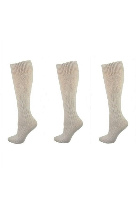 Classic Cable Knit Acrylic Knee High Socks,Pack of 3, for Female, White, for Women