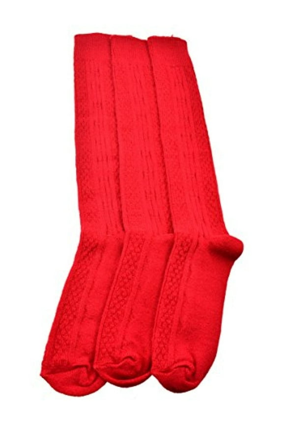 Classic Cable Knit Acrylic Knee High Socks,Pack of 3,for Female, Lipstick Red,for Women