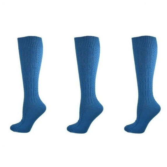 Sierra Socks Classic Cable Knit Acrylic Knee High Socks,Pack of 3,for Female, Copen Blue, for Women