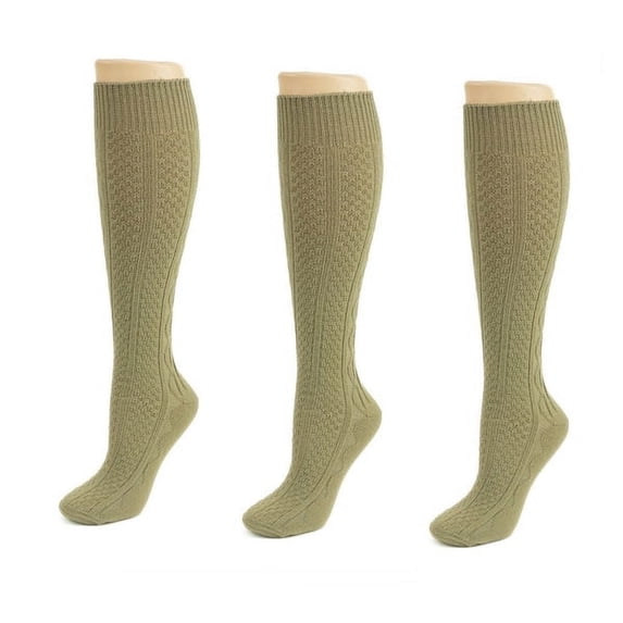Sierra Socks Classic Cable Knit Acrylic Knee High Socks, Pack of 3, for Female, Khaki, for Women