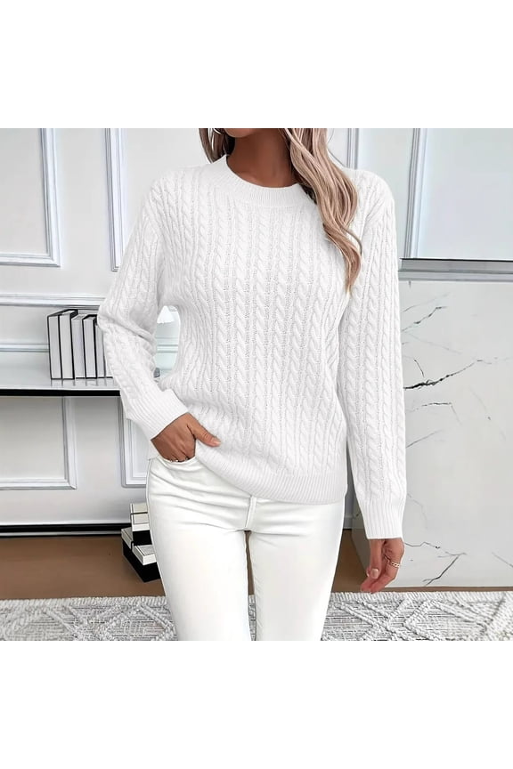 Classic Cable Knit Sweater Women'S Casual Soft Comfortable Turtleneck Pullover Fashion Versatile Winter Top