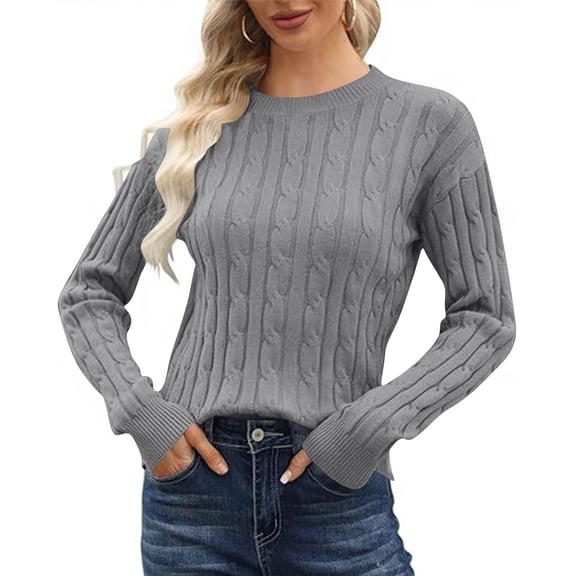 Classic Cable Knit Sweaters Womens Long Sleeve Lightweight Soft Pullover Sweater Dressy Casual Fall Basic Tops Dark Gray, S