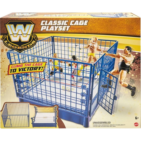 Classic Cage Action Figure Playset with Panel Steel Cage, Pro-Tension Ropes & Spring-Loaded Mat