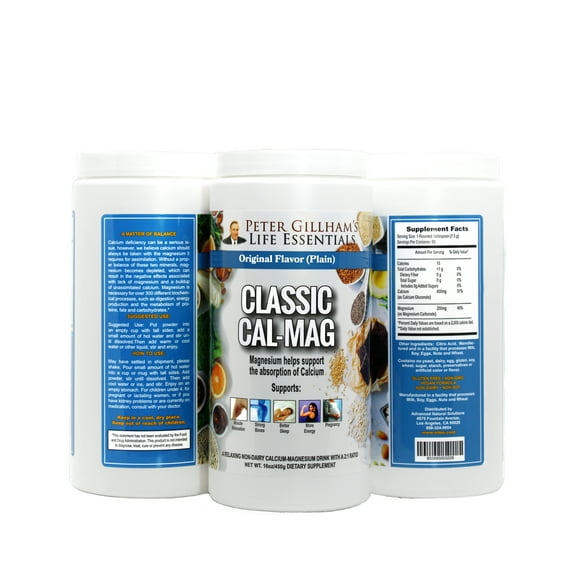 Classic Cal-mag by Peter Gillham Life Essentials, (Plain )16oz/450g, Original 2:1 Formula. Anti Stress/Sleep Support Drink. High Absorption. Support Muscle & Post Workout Recovery. Made in USA