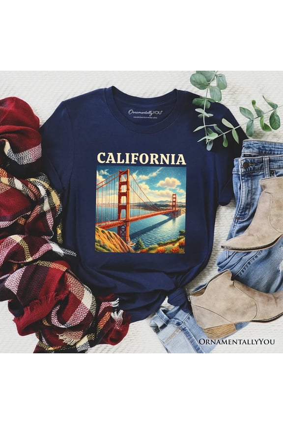 Classic California State Golden Gate Bridge T-Shirt, San Francisco Bay Tee and Coastal Landmark Souvenir